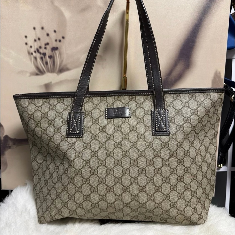 Gucci Classic Monogram Beige and Dark Brown Tote